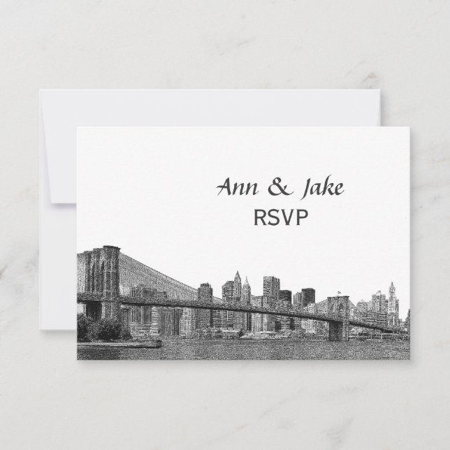 NYC Skyline Bklyn Bridge Etched #2H RSVP Card (Front)