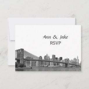 NYC Skyline Bklyn Bridge Etched #2H RSVP Card