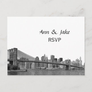 NYC Skyline Bklyn Bridge Etched #2H RSVP Invitation Postcard