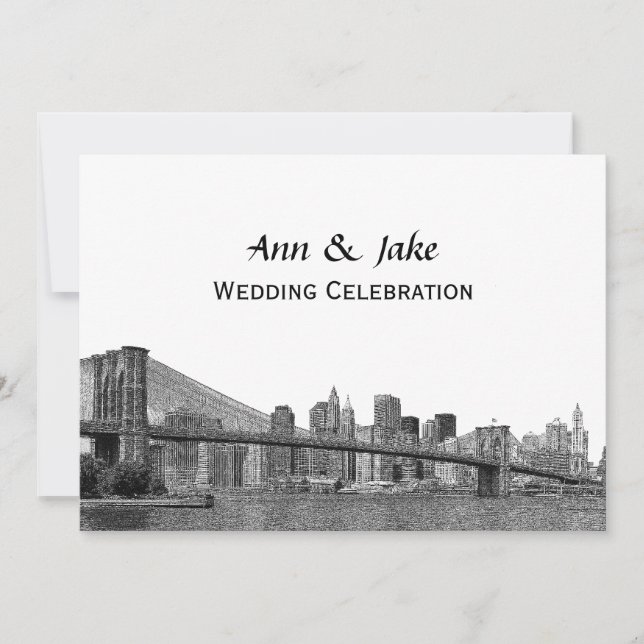 NYC Skyline Bklyn Bridge Etched #2H Wedding Invitation (Front)