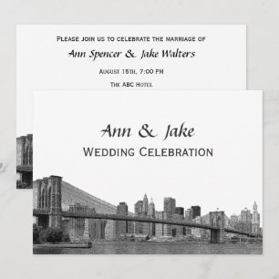 NYC Skyline Bklyn Bridge Etched #2SQH Wedding Invitation
