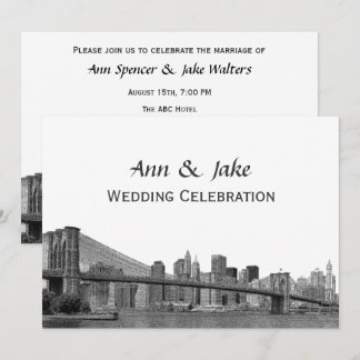 NYC Skyline Bklyn Bridge Etched #2SQH Wedding Invitation