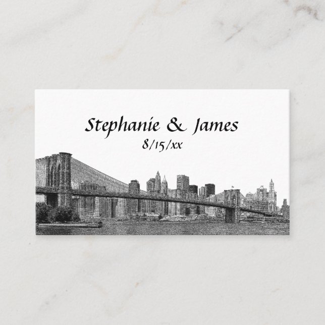 NYC Skyline Bklyn Bridge Etched Place Cards (Front)