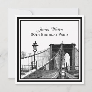 NYC Skyline Brooklyn Bridge #2 SQ Birthday Party Invitation