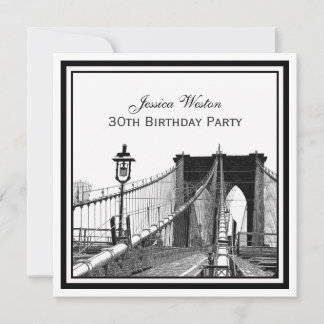 NYC Skyline Brooklyn Bridge #2 SQ Birthday Party Invitation