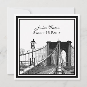 NYC Skyline Brooklyn Bridge #2 SQ Sweet 16 Party Invitation