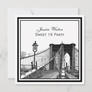 NYC Skyline Brooklyn Bridge #2 SQ Sweet 16 Party Invitation