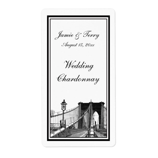 NYC Skyline Brooklyn Bridge #2 Wine Label (Front)