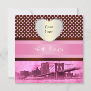NYC Skyline Brooklyn Bridge Boat 3H Baby Shower Invitation