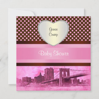 NYC Skyline Brooklyn Bridge Boat 3H Baby Shower Invitation