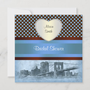 NYC Skyline Brooklyn Bridge Boat 4P Bridal Shower Invitation