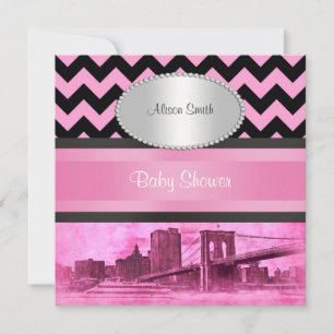 NYC Skyline Brooklyn Bridge Boat 8P Baby Shower Invitation