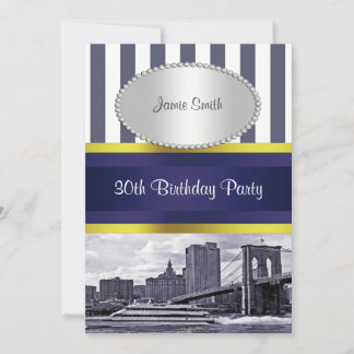 NYC Skyline Brooklyn Bridge Boat Blue Wt2 Birthday Invitation