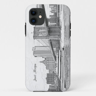 NYC Skyline Brooklyn Bridge Boat Etched Look #3 iPhone 11 Case