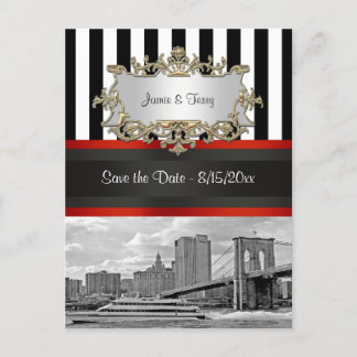 NYC Skyline Brooklyn Bridge, Boat Save the Date Announcement Postcard