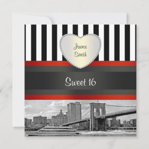 NYC Skyline Brooklyn Bridge Boat Sweet 16 H Invite