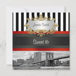 NYC Skyline Brooklyn Bridge, Boat Sweet 16 Invite