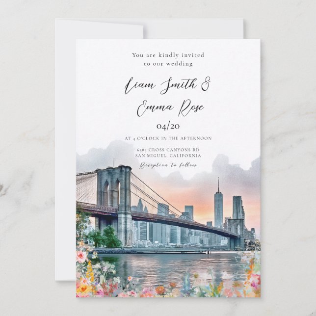 NYC Skyline Brooklyn bridge Wedding Wedding  Invitation (Front)