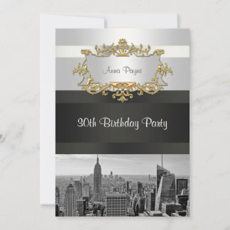 NYC Skyline BW 05 White, Black Birthday Invite