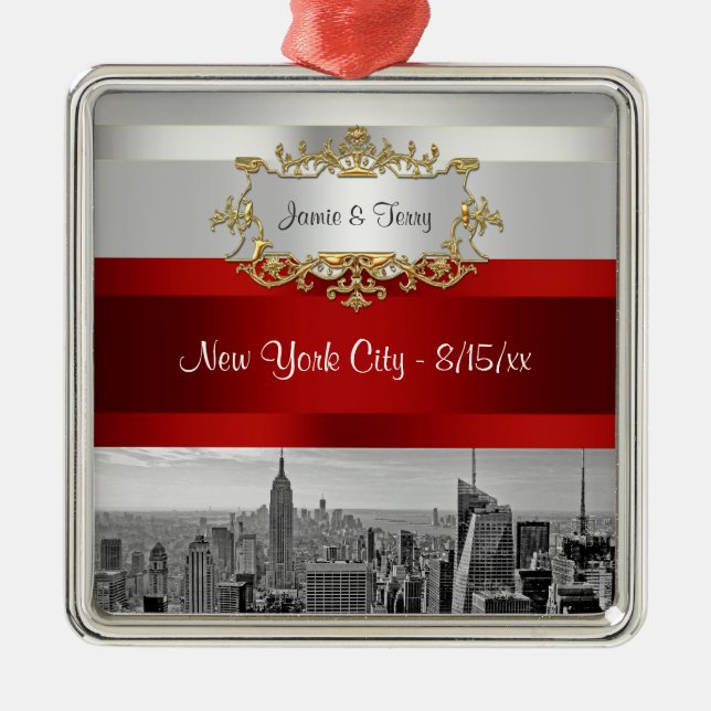 NYC Skyline BW 05 White Red Invite Suite Metal Tree Decoration (Front)