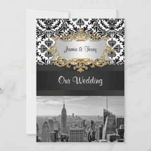 NYC Skyline BW 431 Damask Wedding Invitation V