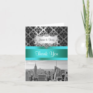 NYC Skyline Bw B3 Damask F2 Thank You Note