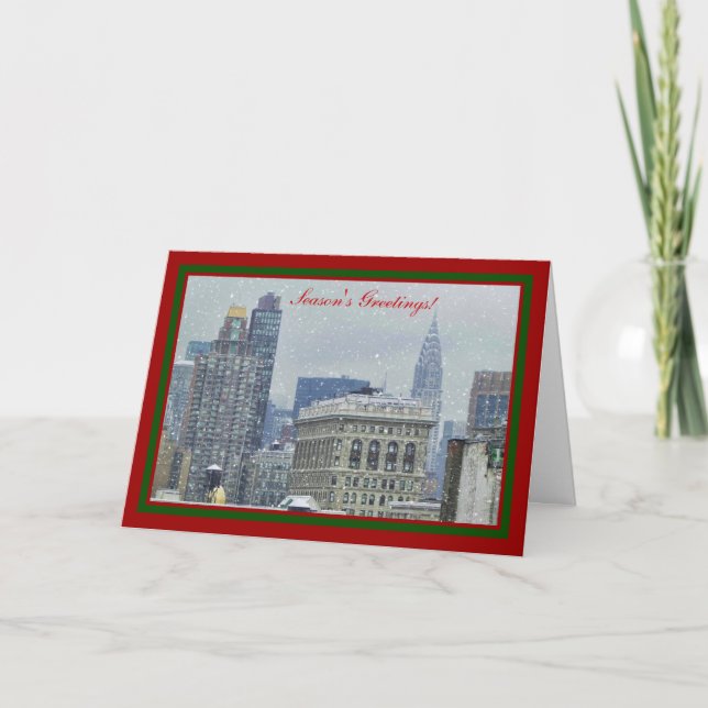 NYC Skyline Chrysler Bldg Flatiron Snow Xmas #2 Holiday Card (Front)