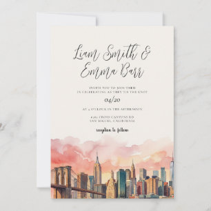 NYC Skyline Destination Watercolor Wedding Invitation