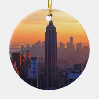 NYC Skyline: Emp St Bldg Orange Sunset Ceramic Tree Decoration