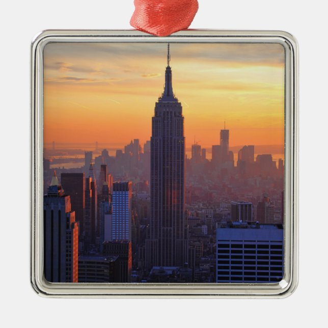 NYC Skyline: Emp St Bldg Orange Sunset Metal Tree Decoration (Front)