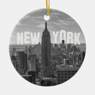 NYC Skyline Emp St Bldg, WTC BW 2C Ceramic Tree Decoration