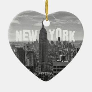 NYC Skyline Emp St Bldg, WTC BW 2C Ceramic Tree Decoration