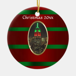 NYC Skyline: Emp St Building Night Xmas #6R Ceramic Tree Decoration