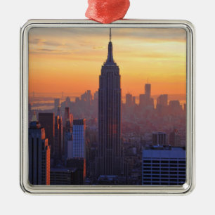 NYC Skyline: Emp St Building Orange Sunset 2 Metal Tree Decoration