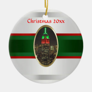 NYC Skyline: Empire State Building Night Xmas #6W Ceramic Tree Decoration