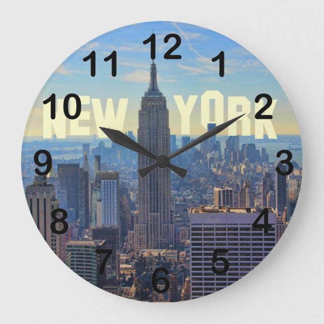 NYC Skyline Empire State Building, World Trade 2C Large Clock (Front)