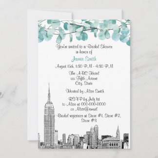 NYC Skyline ESB Etch Eucalyptus Bridal Shower Invitation