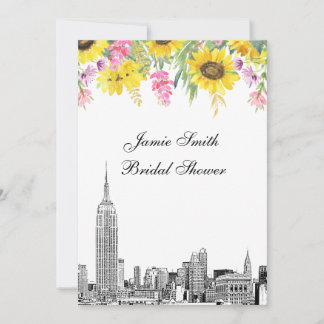NYC Skyline ESB Etch Look Sunflowers Bridal Shower Invitation