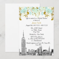 NYC Skyline ESB Etch Mint Gld Floral Bridal Shower