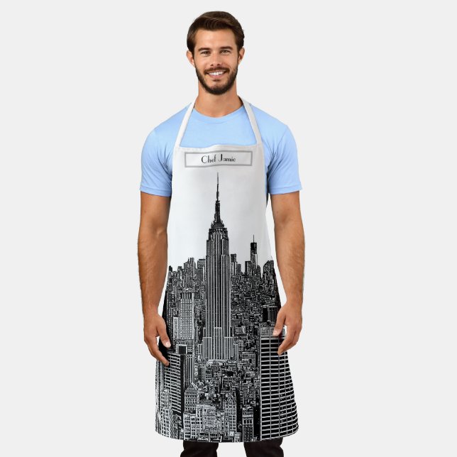 NYC Skyline ESB Top of the Rock Etched White BG Apron (Worn)
