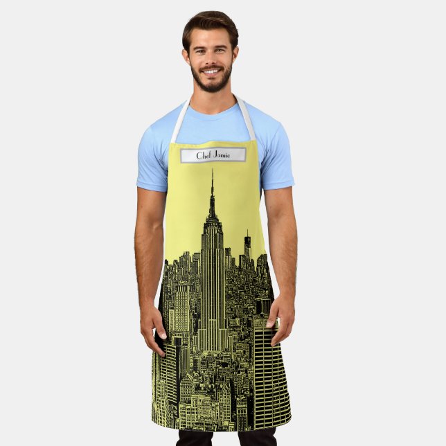 NYC Skyline ESB Top of the Rock Etched Yellow BG Apron (Worn)
