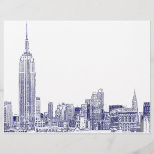 NYC Skyline Etched 01 Blue