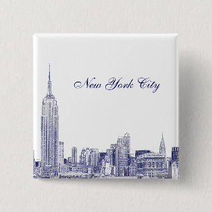 NYC Skyline Etched 01 Blue 15 Cm Square Badge