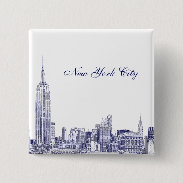 NYC Skyline Etched 01 Blue 15 Cm Square Badge (Front)