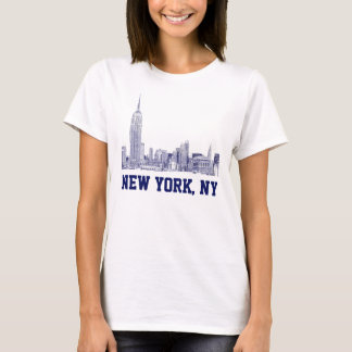 NYC Skyline Etched 01 Blue T-Shirt