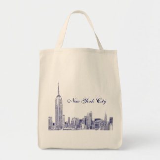 NYC Skyline Etched 01 Blue Tote Bag