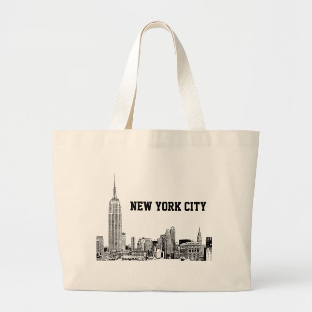 NYC Skyline Etched 01 Large Tote Bag (Front)