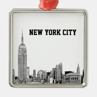 NYC Skyline Etched 01 Metal Tree Decoration