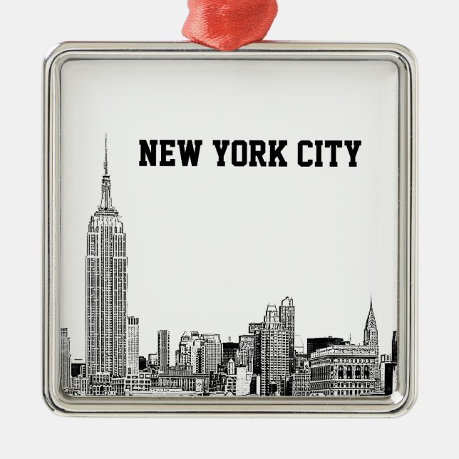 NYC Skyline Etched 01 Metal Tree Decoration (Front)