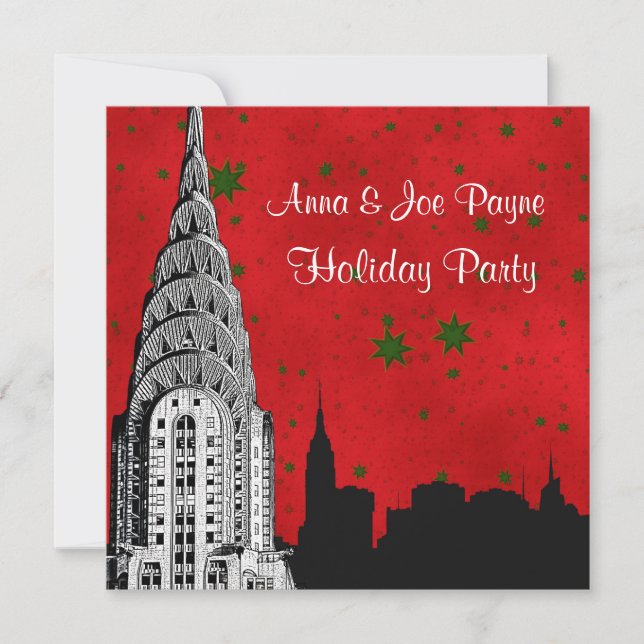 NYC Skyline Etched Chrysler 1 Christmas Holiday Invitation (Front)